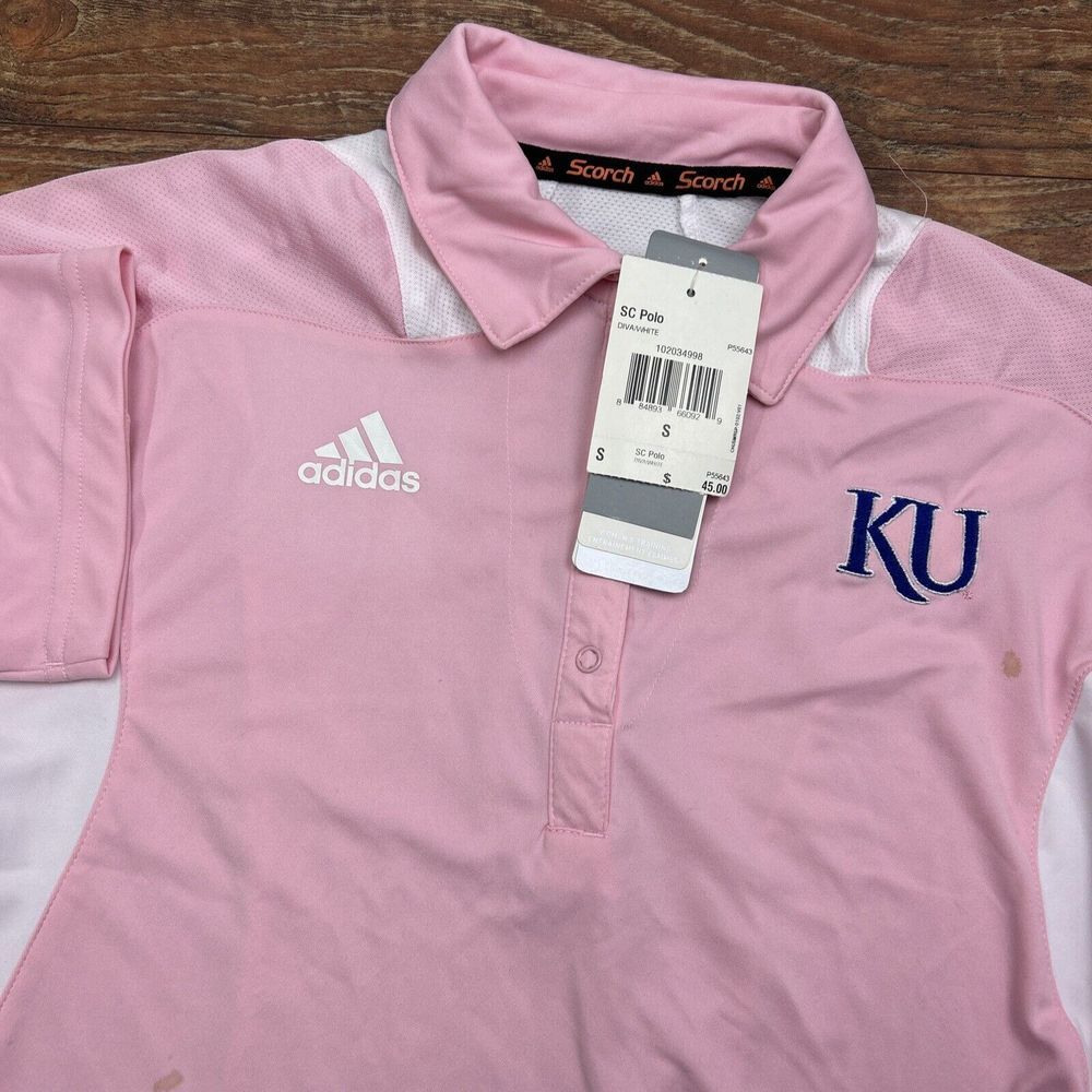 Adidas Climacool Women Pink KU Kansas University Polo Shirt Small Polo Shirt NWT